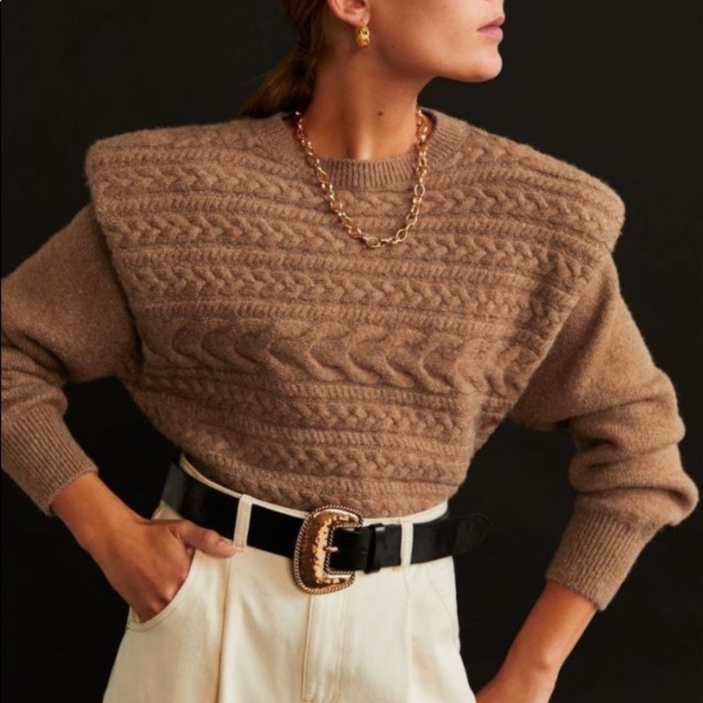 Shoulder pad camel sweater